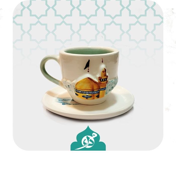 فنجان سرامیکی با طراحی برجسته گنبد و گلدسته امام رضا(ع)
