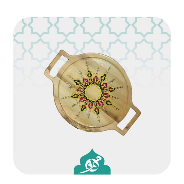 سینی چوبی با طراحی سنتی -سینی چوبی گرد با طراحی سنتی - سینی چوبی 