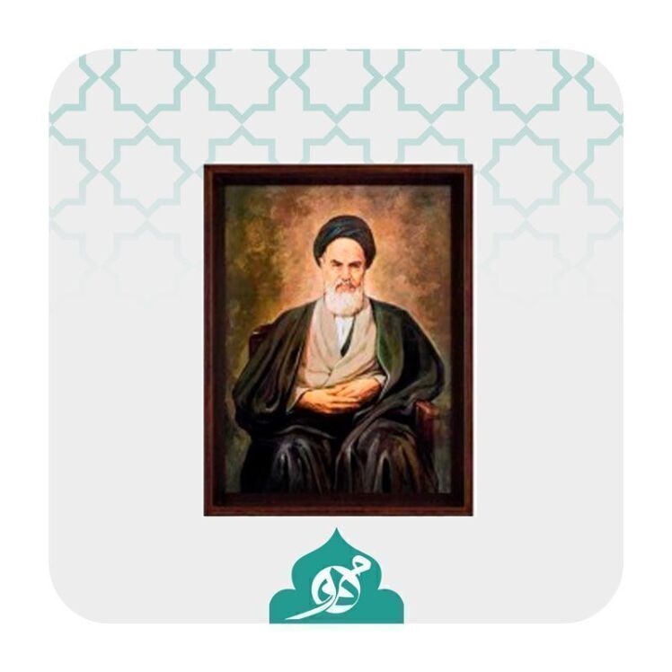 **"تابلو نقاشی رنگ روغن 60*40 امام خمینی (ره)، نمادی از رهبری الهی و انقلاب اسلامی در تاریخ ایران."**
